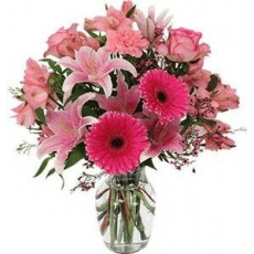 Pink roses, gerberas, lilies and...